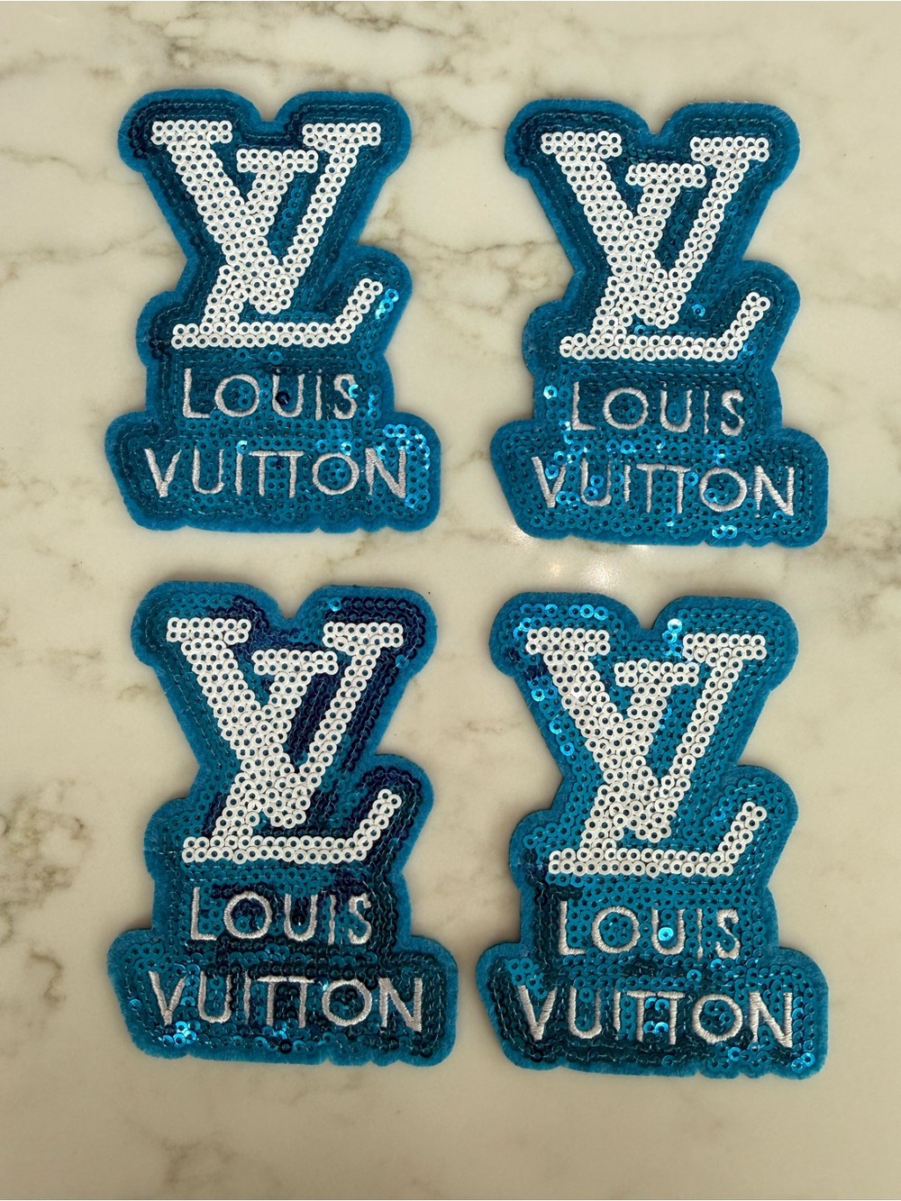 Hand Crafted Turquoise and White Sequin iron on patches